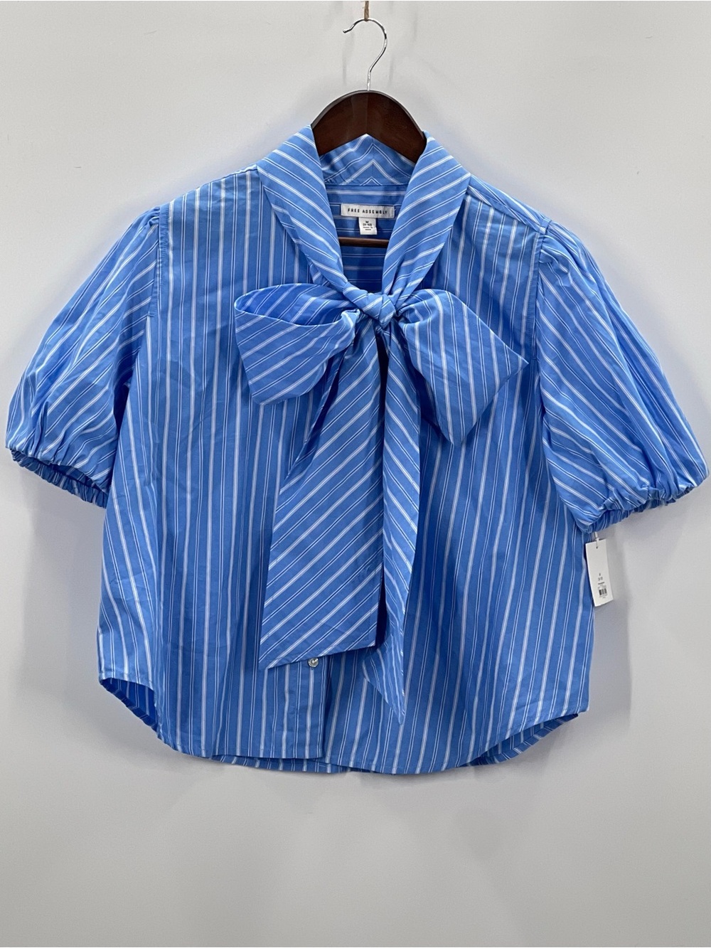 290 Free Assembly Blue Striped Bow-Tie Top